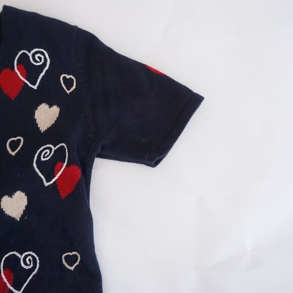 Vintage Christopher & Banks Navy Heart Button Front Knit Short Sleeve Cardigan S - Picture 4 of 10